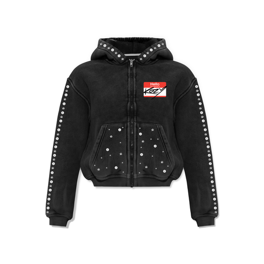 Black Hello My Name Is Kozy Zip-Up