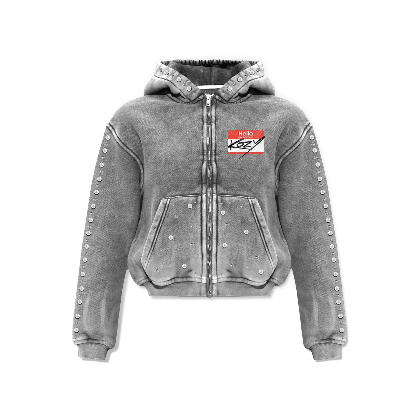 Grey Hello My Name Is Kozy Zip-Up