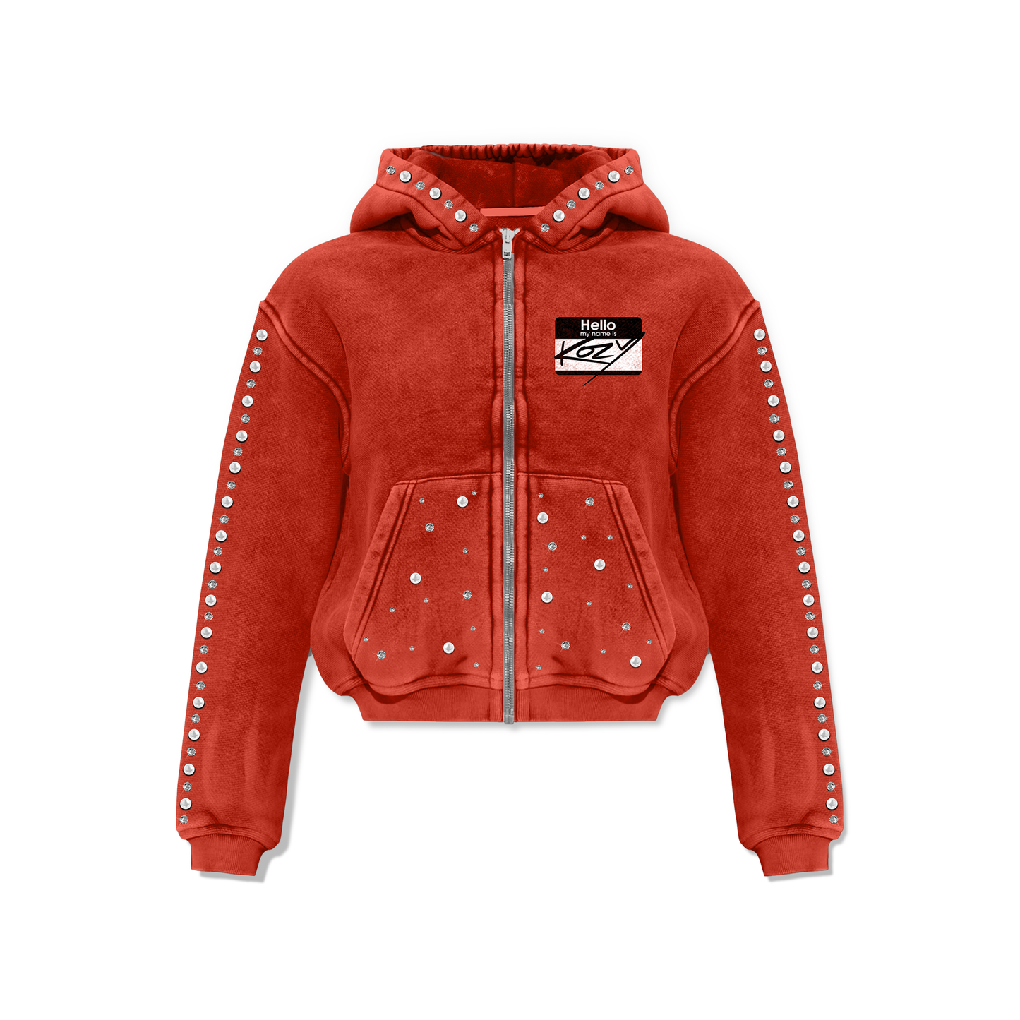 Red Hello My Name Is Kozy Zip-Up